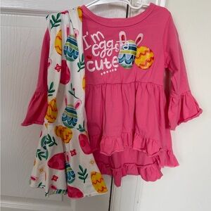 Pink Ruffled Easter top with Matching bell bottoms with egg bunny
